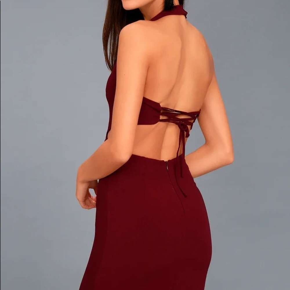 Lulus Uniquely Chic Burgundy Bodycon Halter Dress